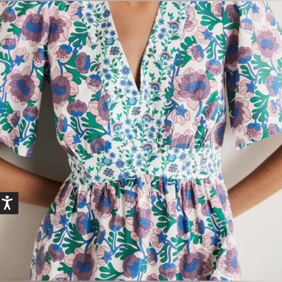 Boden V Neck Contrast Floral Dress Size 10 Petite - Picture 3 of 7
